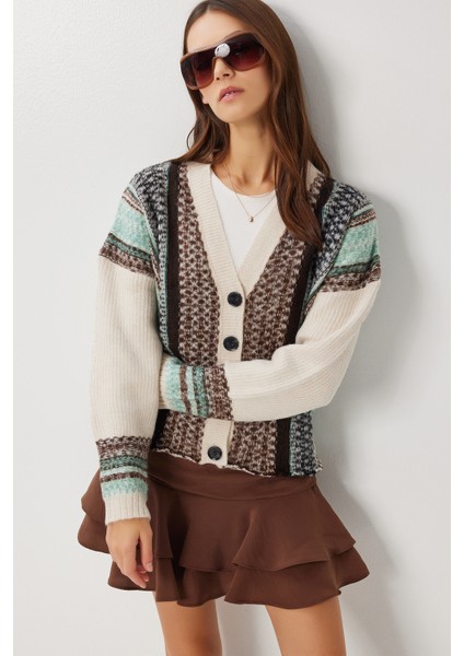 Yumuşak Dokulu Desenli Triko Hırka LRW0009 Taş Kahverengi fiyatları