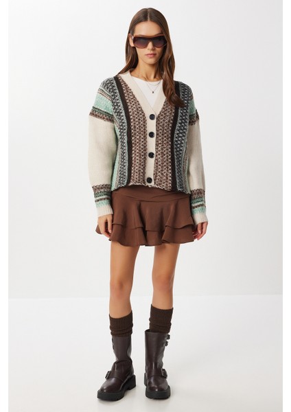 Yumuşak Dokulu Desenli Triko Hırka LRW0009 Taş Kahverengi modelleri