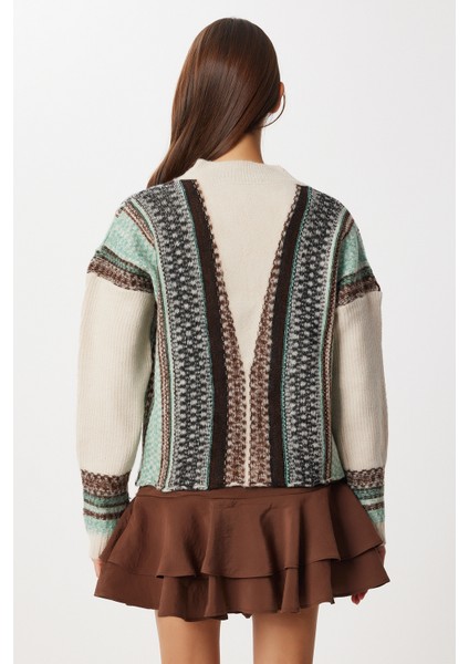 Yumuşak Dokulu Desenli Triko Hırka LRW0009 Taş Kahverengi indirimleri