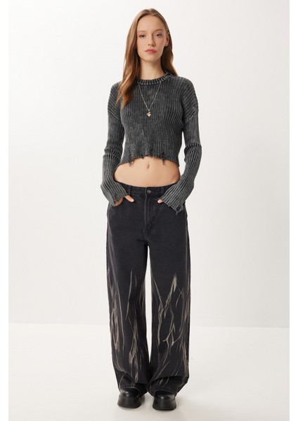 Yırtık Detaylı Crop Triko Kazak LDM0010 Antrasit fırsatları