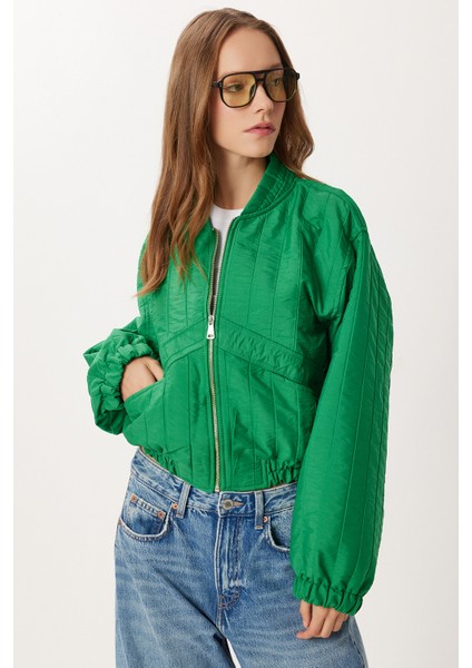 Fermuarlı Kısa Kapitone Ceket LDM0014 Yeşil