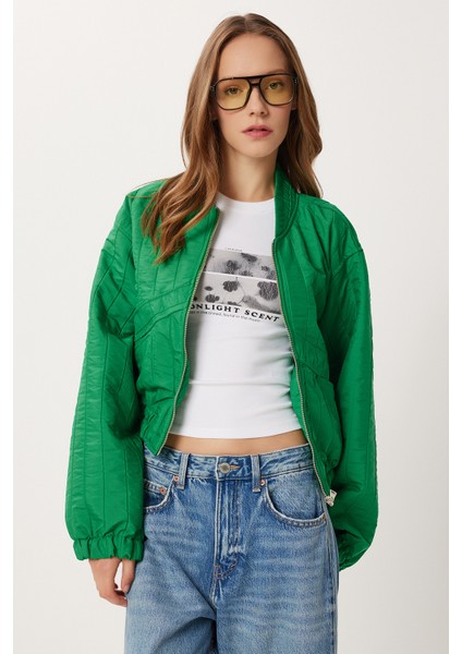 Fermuarlı Kısa Kapitone Ceket LDM0014 Yeşil modelleri
