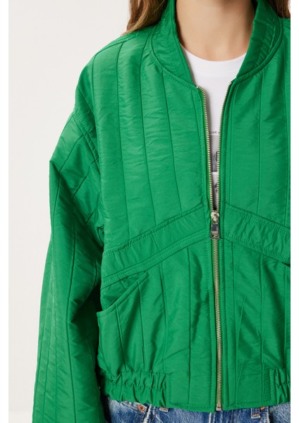 Fermuarlı Kısa Kapitone Ceket LDM0014 Yeşil fırsatları
