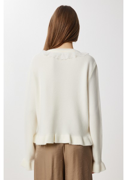 Fırfırlı Işlemeli Yaka Triko Hırka LKİ0049 Ekru fiyatları