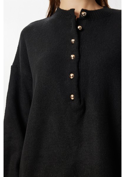 Düğmeli Yumuşak Dokulu Triko Kazak LMT0045 Siyah fırsatları