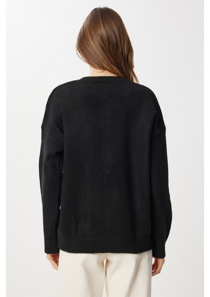 Düğmeli Yumuşak Dokulu Triko Kazak LMT0045 Siyah indirimleri