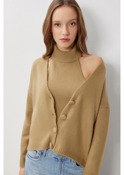 2'li Triko Bluz-Hırka Takım LMT0047 Zeytin Yeşili