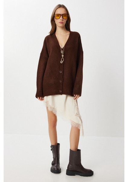 Oversize Düz Örgü Triko Hırka LNF0027 Kahverengi fırsatları