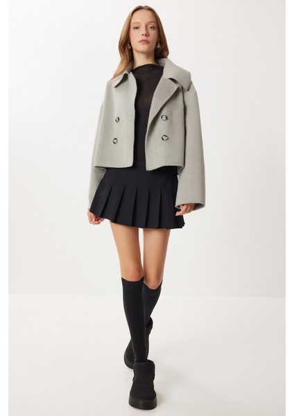 Kruvaze Kısa Kaşe Kaban LRG0053 Gri