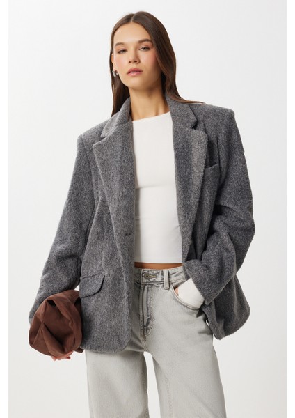 Yumuşak Tüylü Düz Kesim Blazer Ceket LRG0056 Antrasit fiyatları