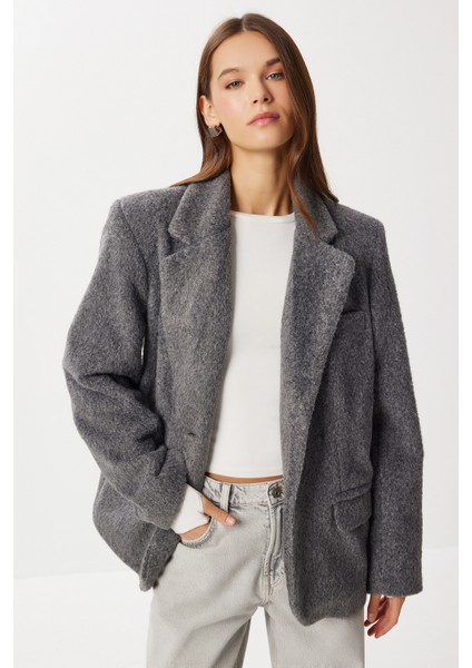 Yumuşak Tüylü Düz Kesim Blazer Ceket LRG0056 Antrasit modelleri