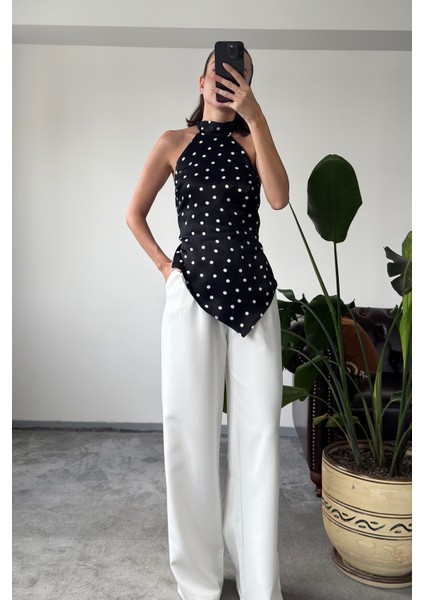 Puantiyeli Premium Tasarım Bluz- Siyah