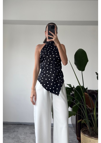 Puantiyeli Premium Tasarım Bluz- Siyah