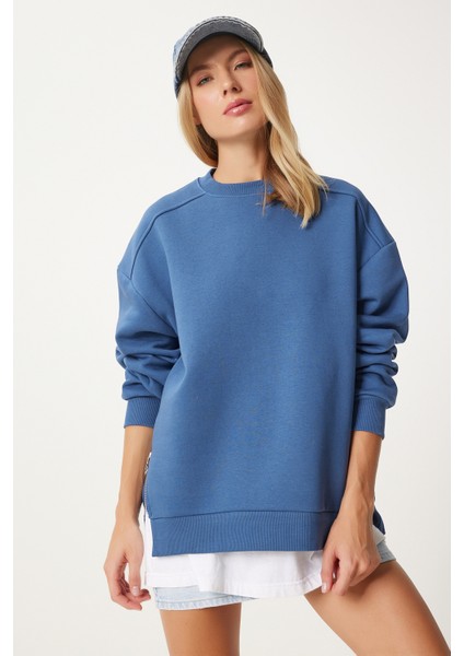 Fermuar Detaylı Şardonlu Sweatshirt LUB0003 Indigo Mavi fırsatları