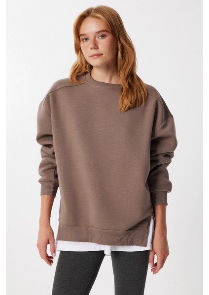 Fermuar Detaylı Şardonlu Sweatshirt LUB0003 Sütlü Kahve fiyatları