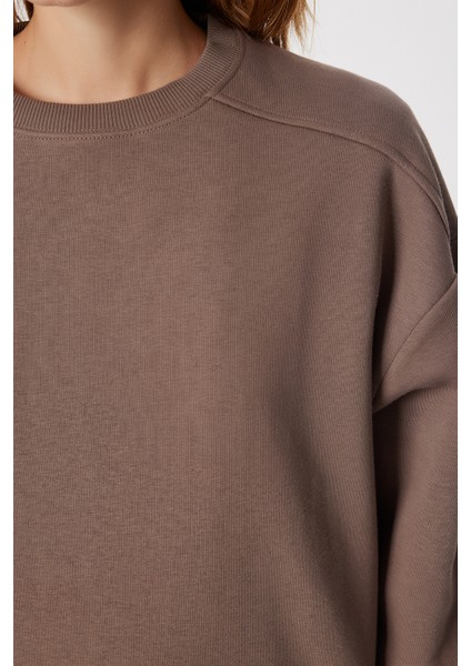 Fermuar Detaylı Şardonlu Sweatshirt LUB0003 Sütlü Kahve indirimleri