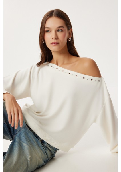 Asimetrik Halkalı Yumoş Bluz LUB0311 Kemik