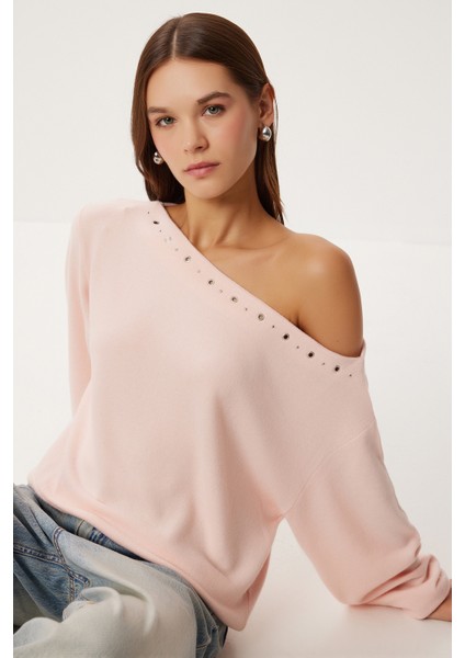 Asimetrik Halkalı Yumoş Bluz LUB0311 Pembe