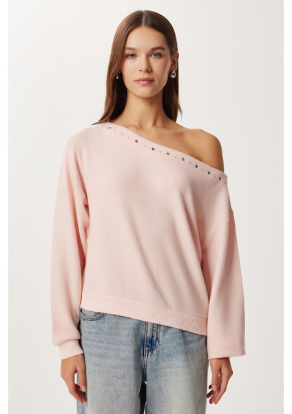 Asimetrik Halkalı Yumoş Bluz LUB0311 Pembe modelleri