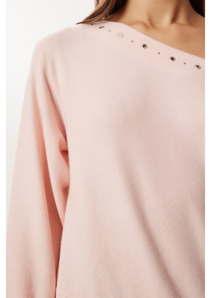 Asimetrik Halkalı Yumoş Bluz LUB0311 Pembe fırsatları