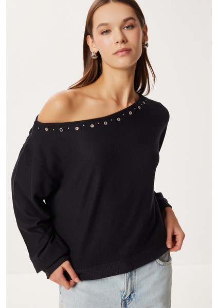 Asimetrik Halkalı Yumoş Bluz LUB0311 Siyah modelleri