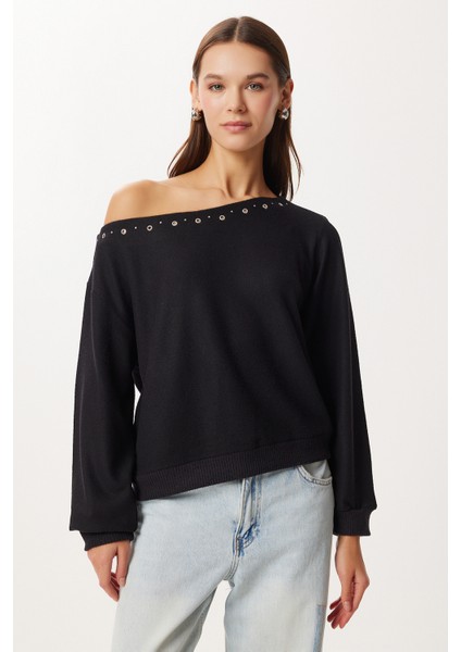 Asimetrik Halkalı Yumoş Bluz LUB0311 Siyah fırsatları