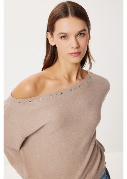 Asimetrik Halkalı Yumoş Bluz LUB0311 Vizon fiyatları