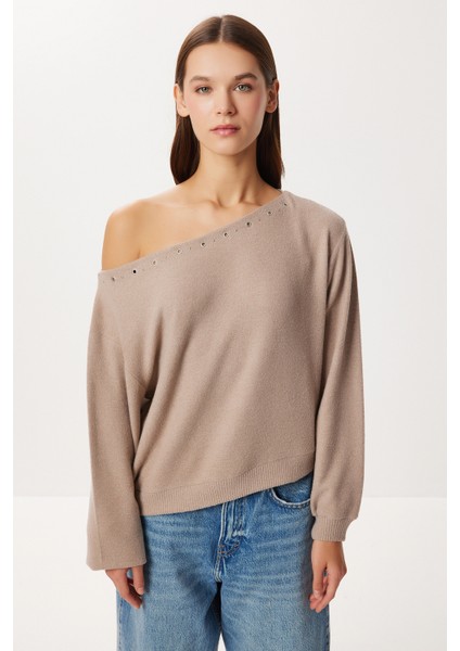 Asimetrik Halkalı Yumoş Bluz LUB0311 Vizon fırsatları