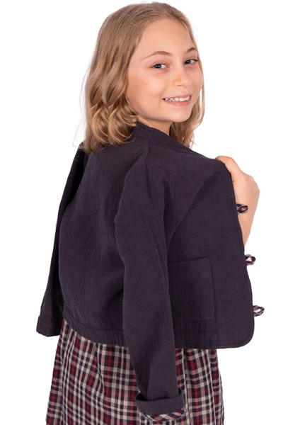 Organik Müslin Antrasit Baharlık Kız Çocuk Ceket