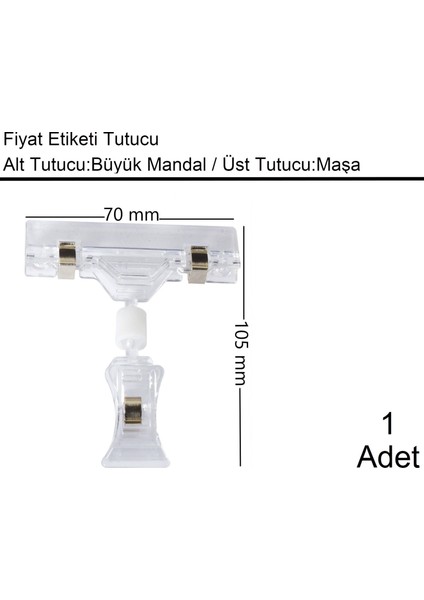 Etiket Tutucu / Maşalı / Büyük Mandal / Şeffaf / 70x105 mm / 1 Adet