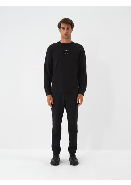 Erkek Siyah Esnek Dokulu Regular Fit Jogger Pantolon