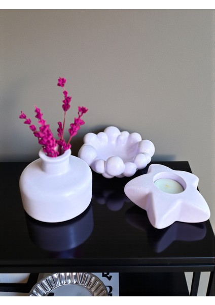 dekoratif 3’lü Set – Bubble Tabak, Yıldız Mumluk ve Vazo (Lavanta ve Mum Dahil), Şık Masa Üstü Dekor modelleri