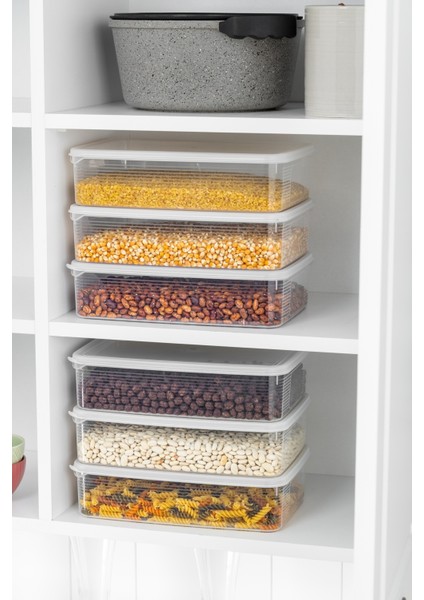 6 Adet 3,5 Lt Sızdırmaz Göstergeli Dikdörtgen Saklama Kabı Seti Şeffaf indirimleri