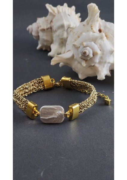 Özel Tasarım Barok Incili Örme Bileklik (24 Cm)