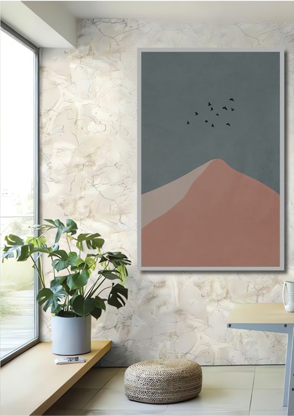 Dekoratif Ahşap Dikdörtgen Tablo Uçan Kuşlar Dağ Tepesi