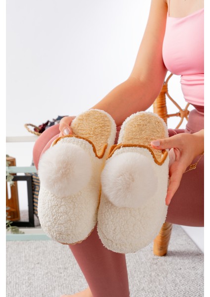 Kadın Ev Terliği Ponpon Şık Giyim Hediyelik Çeyiz Bohça Misafir Terliği