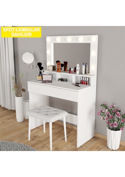 LİGHT MAKYAJ MASASI TABURELİ TAKIM