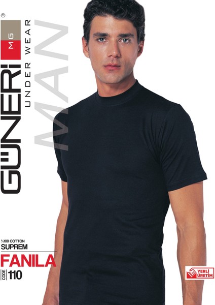 Erkek Siyah Süprem Yarım Kollu % 100 Pamuklu Fanila 3'lü Paket 110-3S