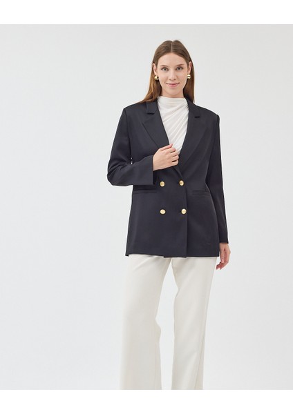 Kadın Kruvaze Kapamalı Reglan Kollu Fletolu Cep Detaylı Ceket