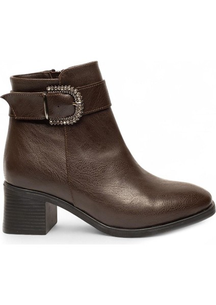Kahve Femuarlı Topuklu Tokalı Günlük Kadın Bot