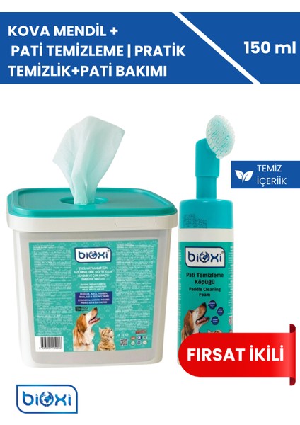 ® Tüy ve Pati Hijyenik Temizleme Kova Mendil + Pati Temizleme Köpüğü 150 ml (2'li Paket) - Evcil Dostlarınız Için Pratik ve Etkili Temizlik
