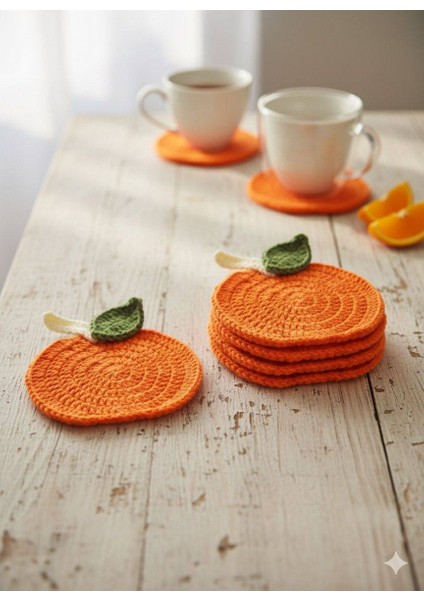 Örgü Bardak Altlığı | 6'lı El Yapımı Portakal Örgü | Bardak Altlığı
