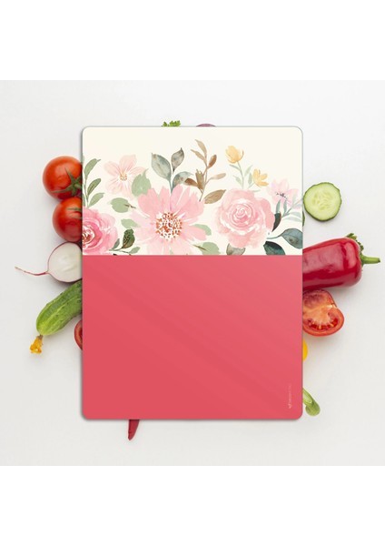 Cam Kesme Tahtası ve Sunumluk Vintage Pembe Çiçek 20X30 cm modelleri