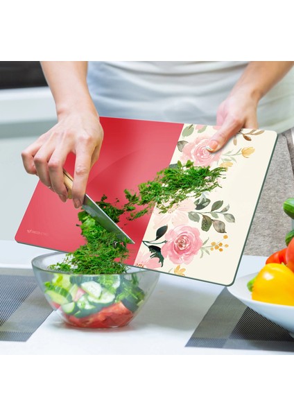 Cam Kesme Tahtası ve Sunumluk Vintage Pembe Çiçek 20X30 cm indirimleri