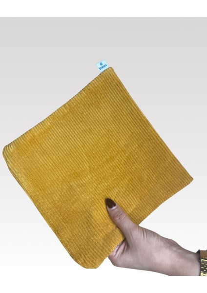 Fitilli Hardal Kadife Kalem Kutusu & Makyaj Çantası – 21X21 cm