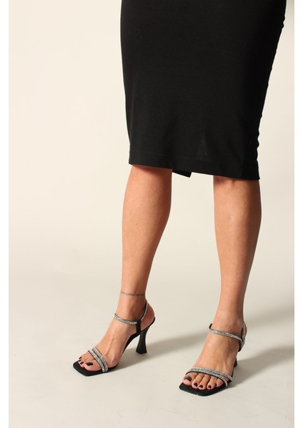 Idil Siyah Süet Taşlı Kadın Topuklu