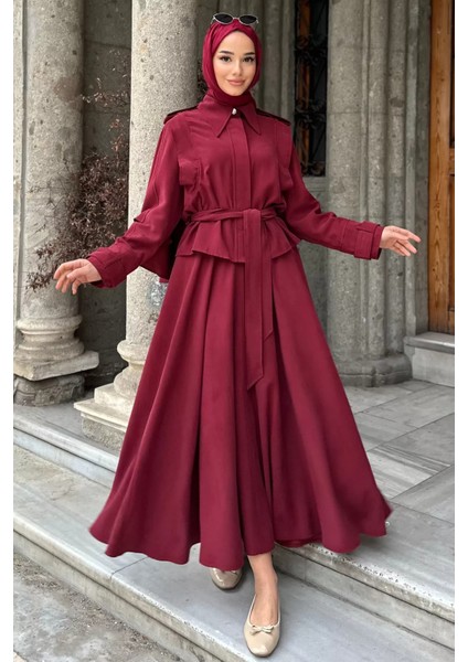 Pelerinli ve Kemerli Ceket Etek Tesettür Ikili Takım P-00018944 modelleri