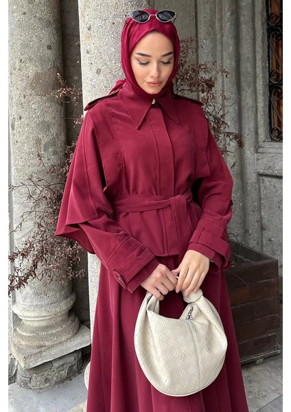 Pelerinli ve Kemerli Ceket Etek Tesettür Ikili Takım P-00018944 indirimleri