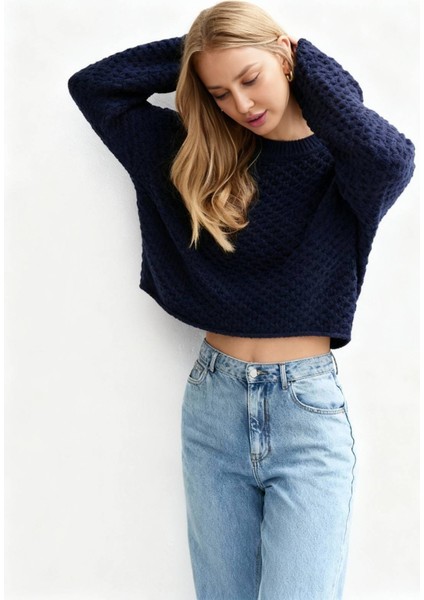 Kadın Triko Premium Dokulu Özel Örgü Bisiklet Yaka Kazak Salaş/oversize indirimleri