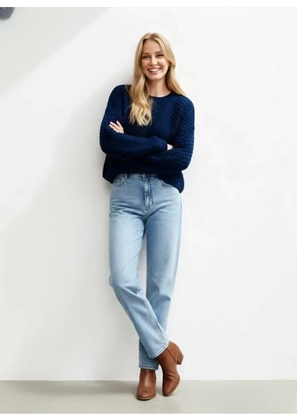 Kadın Triko Premium Dokulu Özel Örgü Bisiklet Yaka Kazak Salaş/oversize